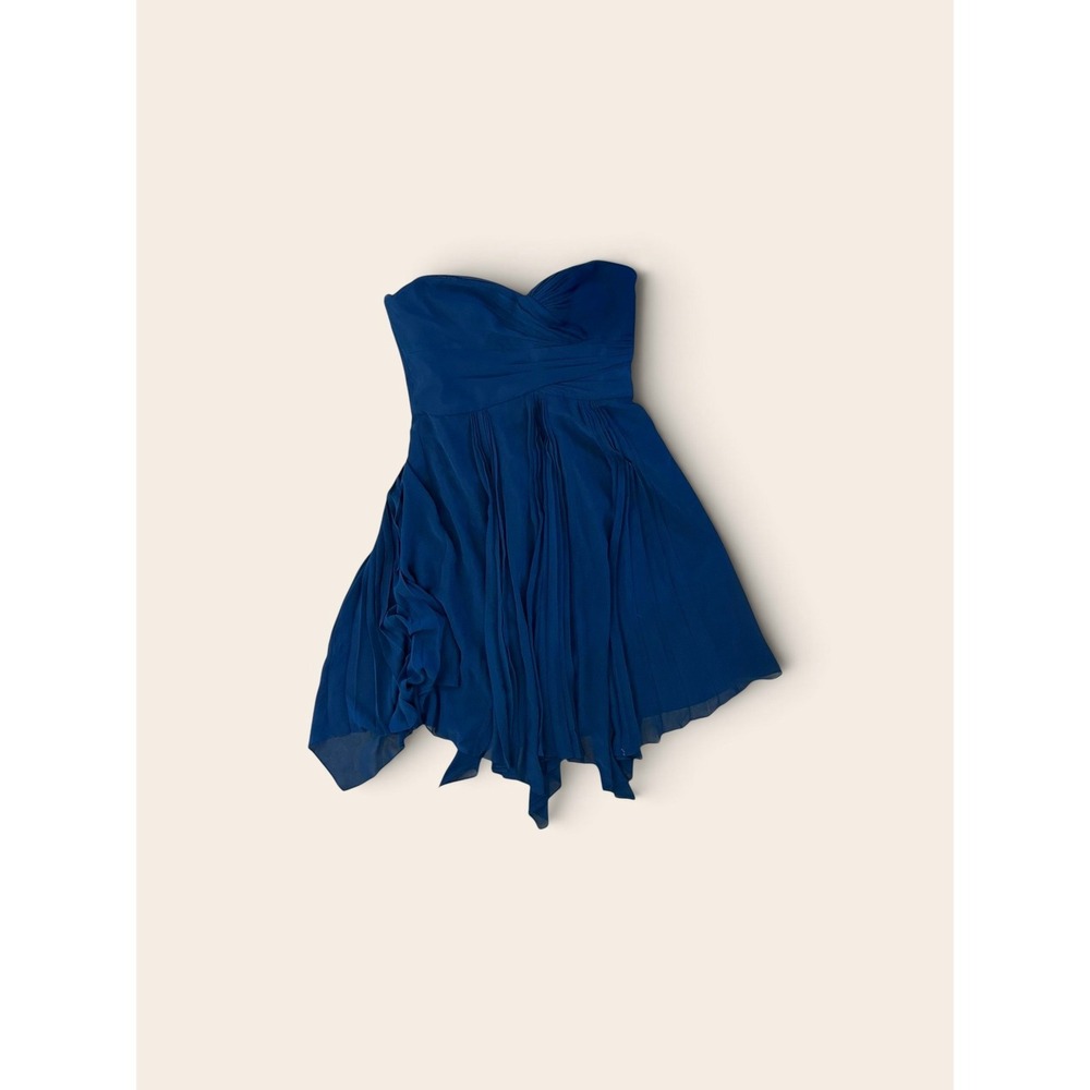 Lauren Ralph Lauren Evening Navy Blue Strapless Pleated Handkerchief Dress 10